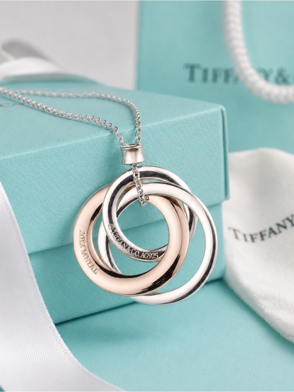 Tiffany & Co. 1837 Interlocking Circles Necklace Rubedo Rose Gold and Silver 18”
